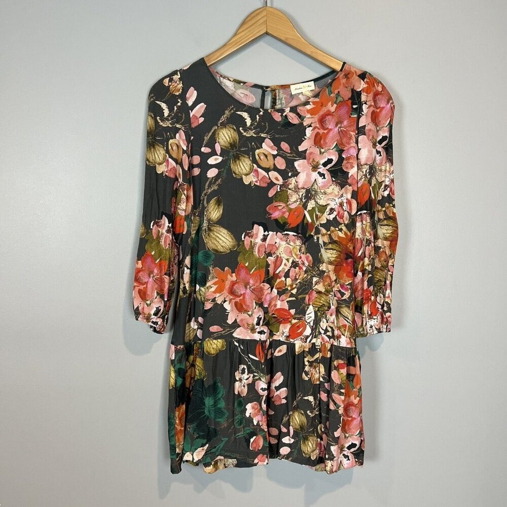 Anthro MEADOW RUE Minutiae Dress‎ Size 4 Floral Drop Waist Open Back Ruffle
